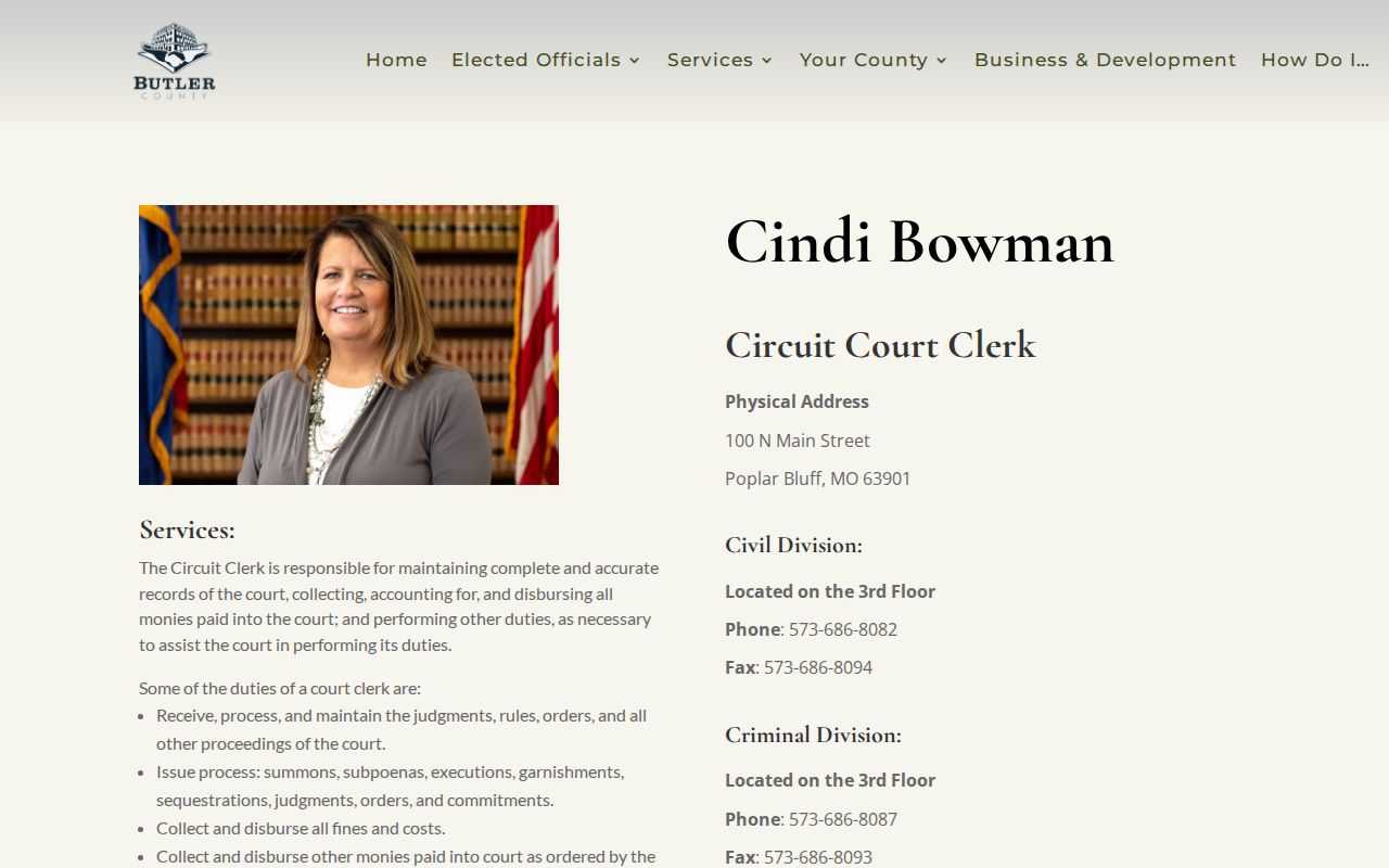 Butler County criminal court case records on the Circuit Clerk page