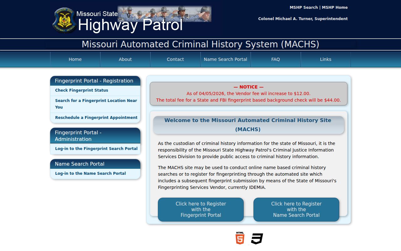 Butler County criminal record fingerprint registration through MACHS
