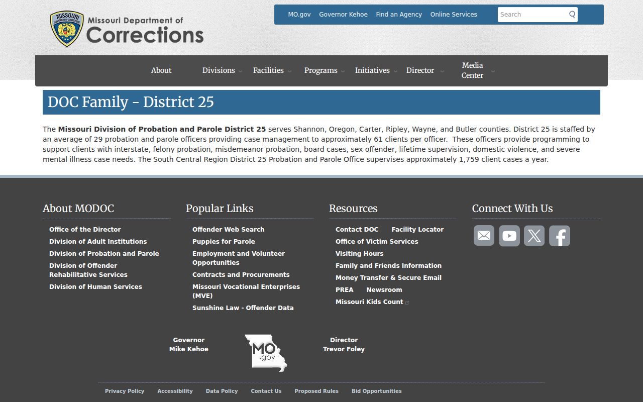 Butler County criminal supervision records at MODOC District 25