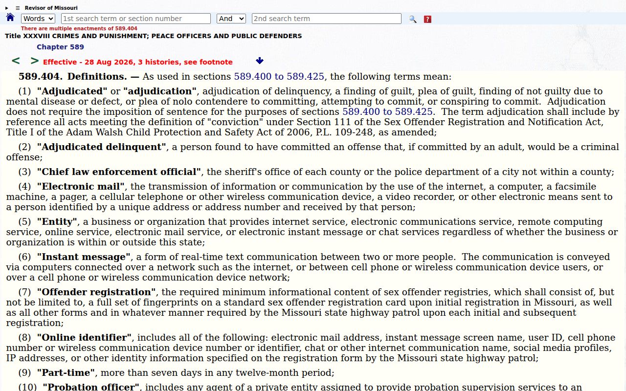 Missouri sex offender registration tier and duration statute