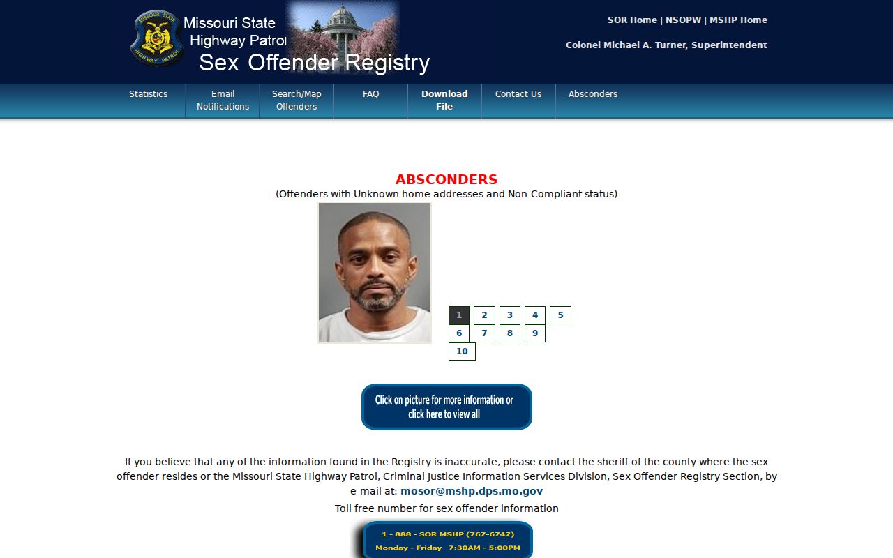 Missouri sex offender registry profile field layout without personal details