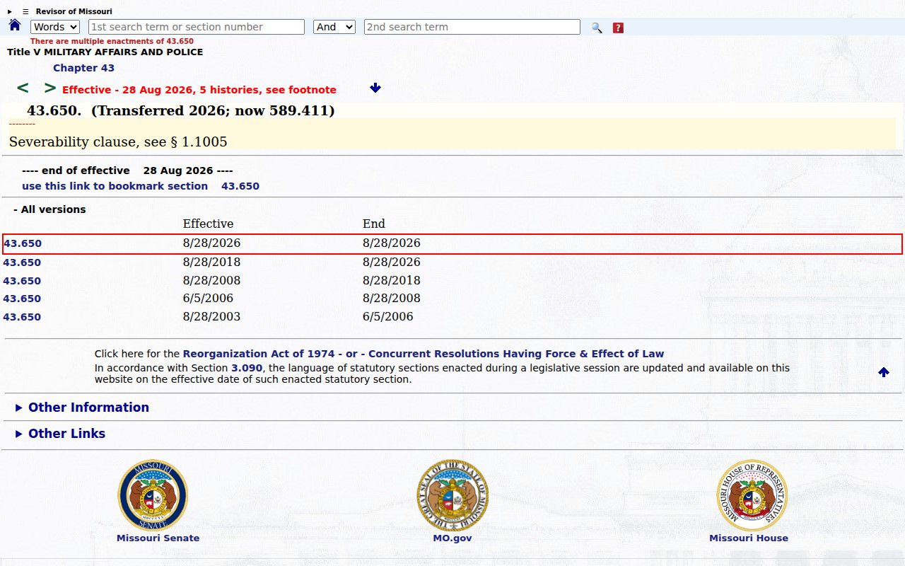 Missouri statute authorizing the public sex offender registry