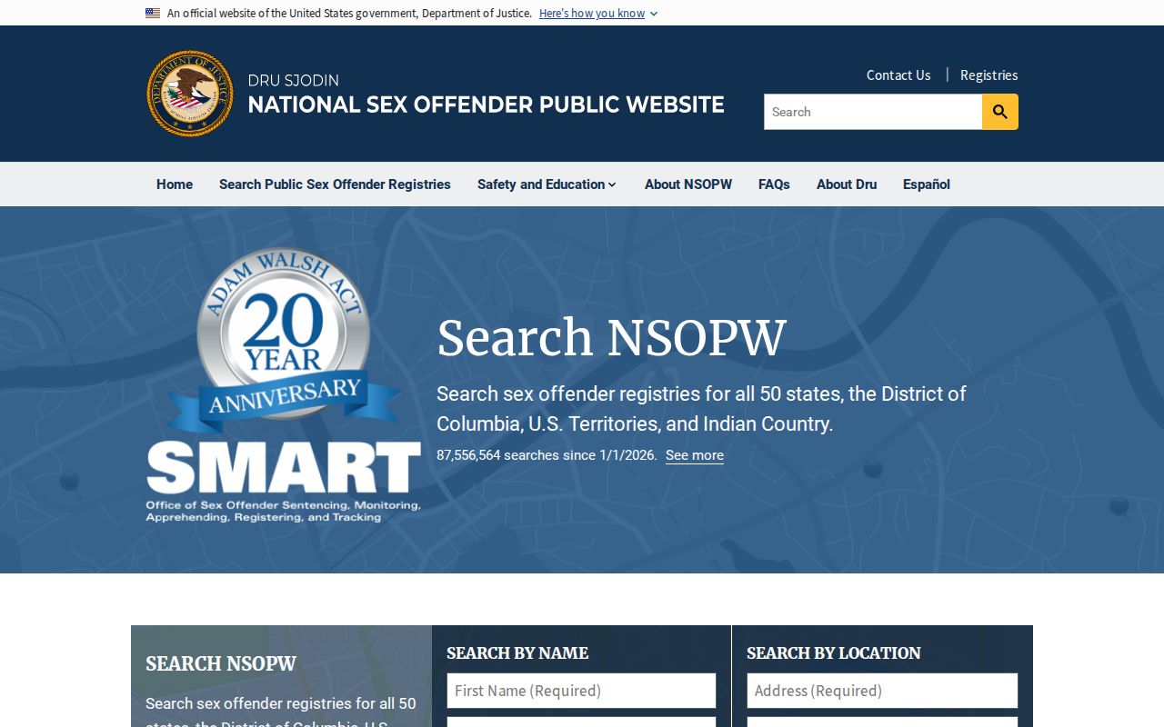 United States Department of Justice national sex offender public website search